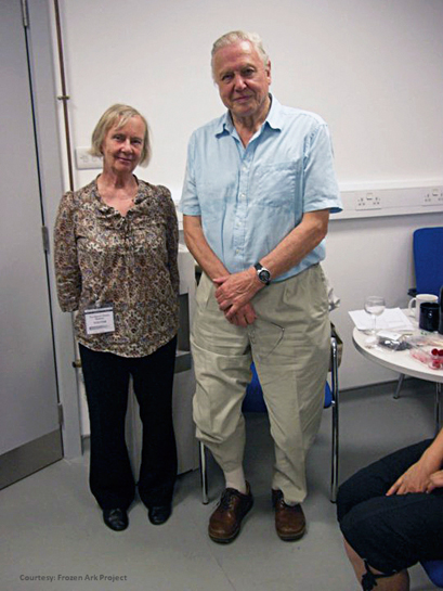 Dr. Ann Clarke, the co-founder and Managing Trustee of the Frozen Ark Project, with Sir David Attenborough at the University of Nottingham.