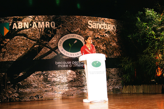 Sanctuary-ABN AMRO Wildlife Awards 2007 ceremony in Mumbai, where she was honoured for calling national attention to the multifarious threats faced by wildlife in India today.