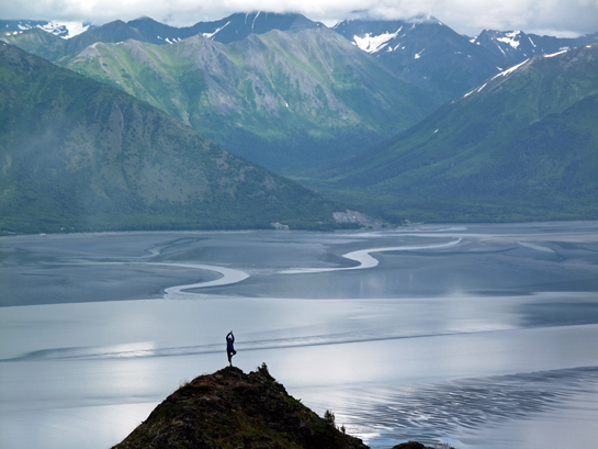 Archana from Martin's vantage point, soaking it all in at Hope Point, Alaska.